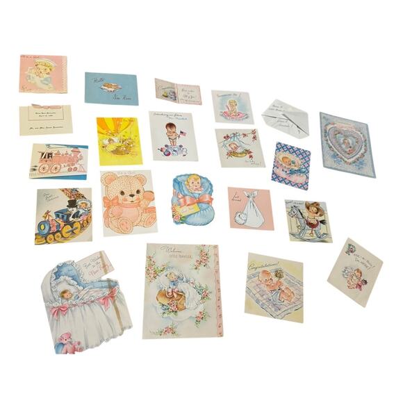 VTG Welcome New Baby Card Announcement Greeting Stork Boy Girl Just Arrived USED - Picture 2 of 7